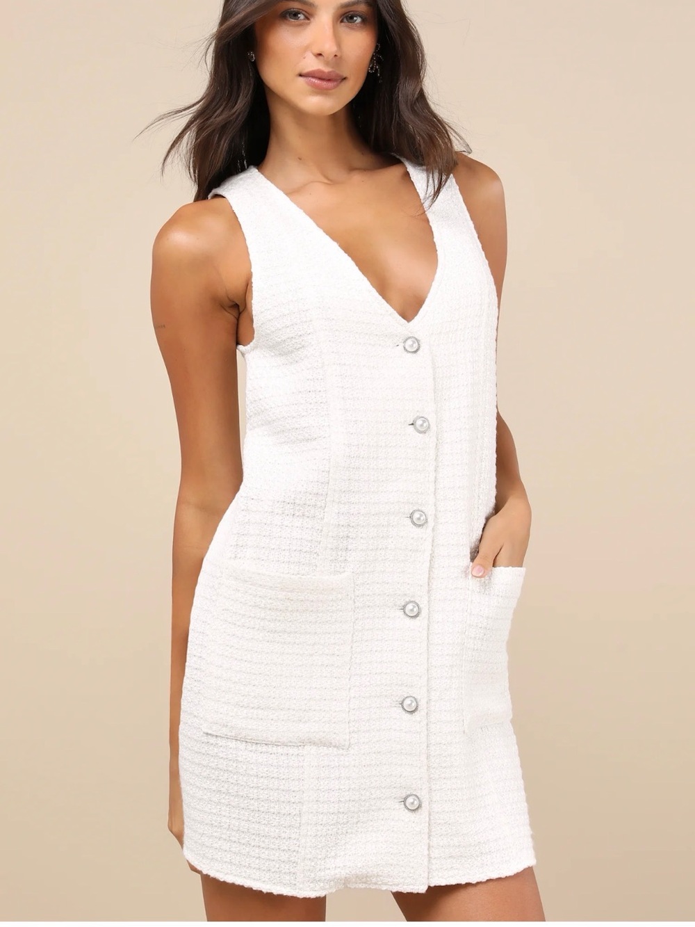 Lulu's White Textured Button-Front Mini Dress